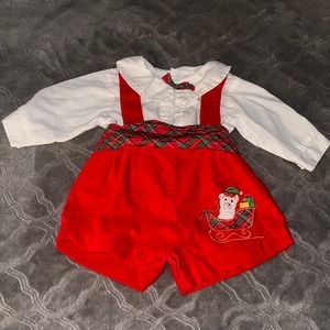 Vintage Cradle Togs Christmas Sleigh 2 Piece Outfit Size 0/6m